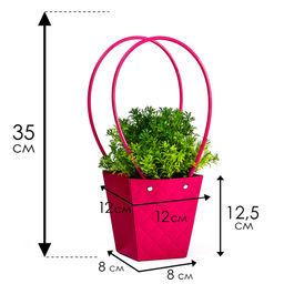 Цена за 10 шт. Сумка для цветов тиснение малина влагостойкая, 12x12-8x8-12.5 см