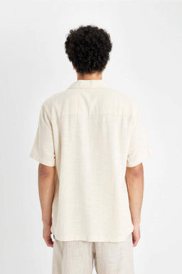 Хлопковая рубашка обычного кроя с открытым воротником и короткими рукавами - Defacto фото 6