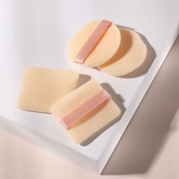 Пуховки для макияжа, набор - 4 шт, d = 5 см / 5,5 4,4 см, с держателем, цвет бежевый - Queen fair фото 2