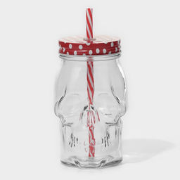 Кружка Доляна «Череп. Хэллоуин», 400 мл, 9×14.5 см, с крышкой и трубочкой, стекло, МИКС