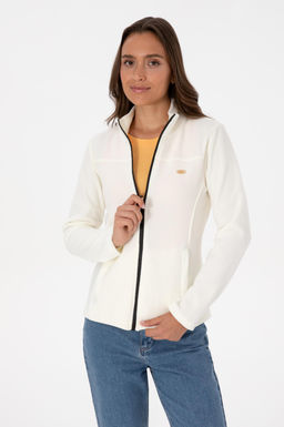 Kad_n Krem Fermuarl_ Dik Yaka Polar Sweatshirt