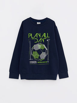 Bisiklet Yaka Bask?l? Uzun Kollu Erkek ?ocuk Sweatshirt
