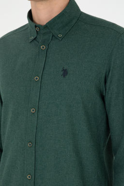 Мужская темно-зеленая базовая рубашка с длинным рукавом - U.s. polo assn фото 7