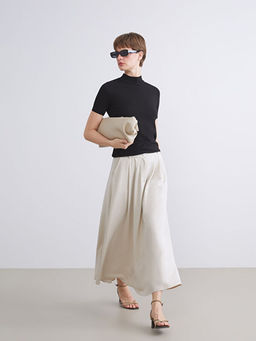 Keten Kar???ml? Pileli Etek