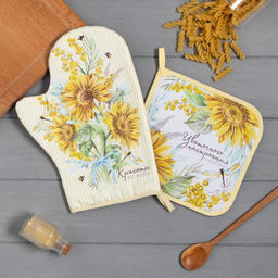 Набор кухонный Красоты во всем варежка-прихватка 20х28см, прихватка 19х19см,100% хлопок