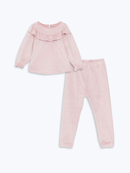 Bisiklet Yaka Bask?l? Uzun Kollu K?z Bebek Pijama Tak?m?