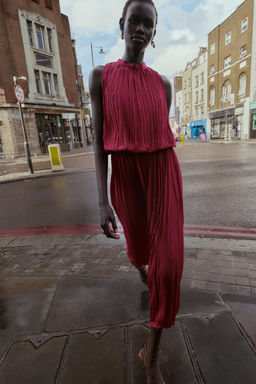 CREASED-EFFECT PLEATED MIDI DRESS