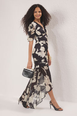 Siyah Cicekli Buzgu Detayl? Maxi Orme S?k Elbise TPRSS25EL00296 - Trendyolmilla фото 2