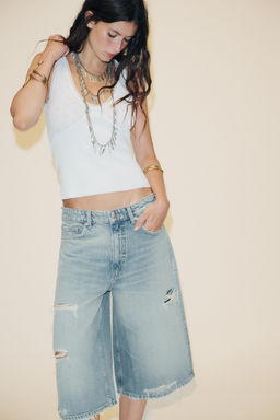RIPPED TRF BAGGY DENIM BERMUDA JORTS - Zara фото 2