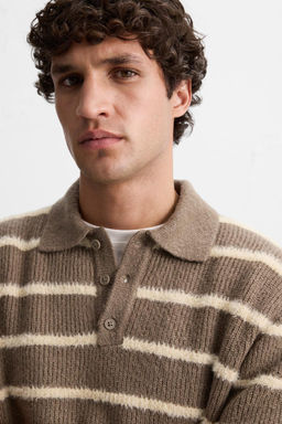 TEXTURED STRIPED KNIT POLO SWEATER - Zara фото 5