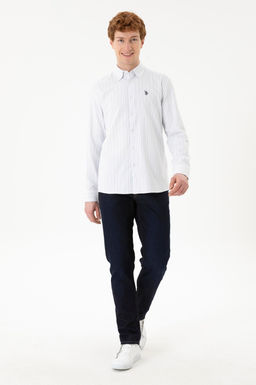 Мужская белая рубашка в синюю полоску - U.s. polo assn фото 11