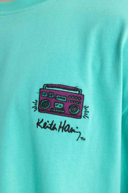 Футболка оверсайз с круглым вырезом и короткими рукавами Keith Haring - Defacto фото 5