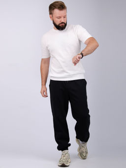 Джоггеры Тайлер 2 чёрные, футер 2-х нитка начес - Малина фото 3