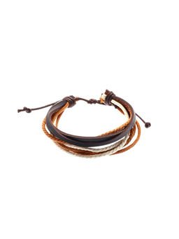 Набор браслетов кожаных «Мачта и штурвал», 3 шт., бежево-коричневый в серебре, d=7.5 см