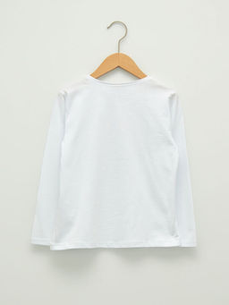 Bisiklet Yaka Bask?l? Uzun Kollu Pamuklu K?z ?ocuk Ti??rt - Waikiki фото 2