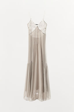 VESTIDO LARGO VISCOSA 100% ENCAJE / Gris - Zara фото 6