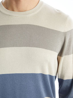 Bisiklet Yaka Uzun Kollu ?izgili Erkek Triko Kazak