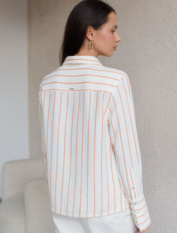 Блузка свободного силуэта в тонкую полоску из эластичного хлопка - Vilatte фото 3