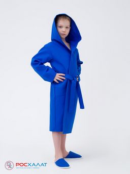 Детский вафельный халат с капюшоном синий В-07 (16)