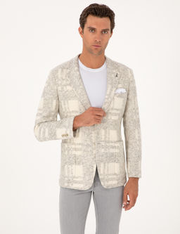 Beyaz Slim Fit Y_n Kar___ml_ Flanel Ceket - Cacharel фото 3