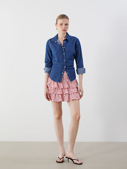 Beli Lastikli ?i?ekli Kat Kat Pileli Mini Etek