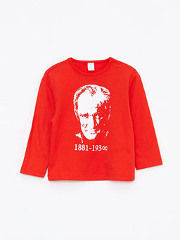 Bisiklet Yaka Uzun Kollu Atat?rk Bask?l? K?z Bebek Ti??rt