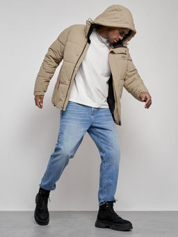 Куртка молодежная мужская зимняя с капюшоном бежевого цвета 8356B - Wonderrman фото 18