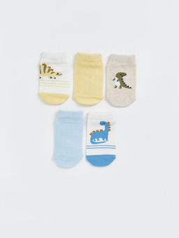 Bask?l? Erkek Bebek Patik ?orap 5li