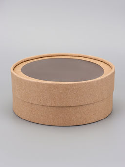 Коробка круглая подарочная, завальцованная с окном, крафт, 15×6 см