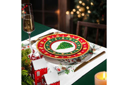 Набор тарелок для десертов 2 пр. 19*19*2 см Новогодняя елка зеленый + красный узор NEW BONE CHINA - Elan gallery фото 5