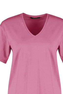 TRENDYOLMILLA Ekru %100 Pamuk Oversize/Genis Kal?p V Yaka Orme T-Shirt TWOSS23TS00003 фото 13