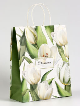 Цена за 2 шт. Пакет подарочный крафт, С 8 Марта 25?12?32 см