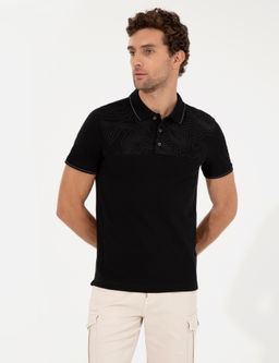 Siyah Polo Yaka Slim Fit T-Shirt
