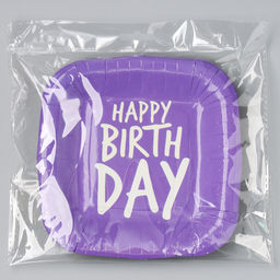 Цена за 10 шт. Тарелка бумажная квадратная Happy Birthday,фиолетовая, 16,5х16,5 см - Страна карнавалия фото 4