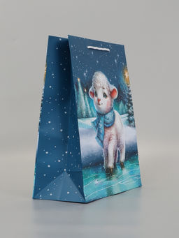 Цена за 2 шт. Пакет подарочный «Барашек в голубом шарфе», 26×12×32 см