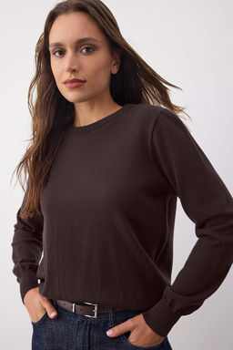 Wardrobe Essentials Kahverengi Premium Iplik/Ozel Iplikli Basic Triko Kazak | TWOAW26KZ00095