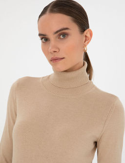 Bej Slim Fit Bal_k__ Yaka Basic Kazak