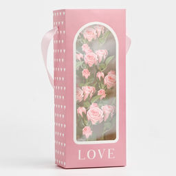Цена за 5 шт. Пакет-переноска для цветов с пластиковым окном, Love, розовая, 30 х 12 х 8 см