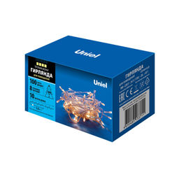 ULD-S1000-100/DTA WARM WHITE IP20 Гирлянда светодиодная, 10м. 100 светодиодов. Теплый белый свет. Провод прозрачный. ТМ Uniel