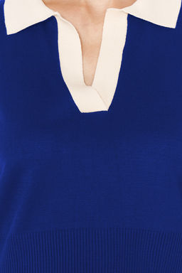 Koyu Saks Polo Yaka T-Shirt Gorunumlu Bluz TWOSS24BZ00273