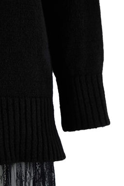 Siyah Duz Maxi Bisiklet Yaka Dantel Etekli Maxi Triko Elbise TWOAW26EL00323 - Trendyolmilla фото 6