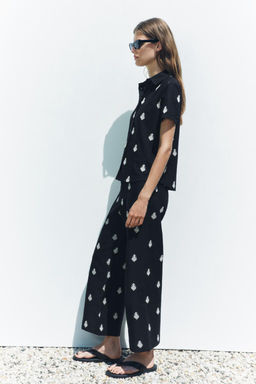 ZW COLLECTION CONTRAST EMBROIDERY CULOTTE TROUSERS - Zara фото 4