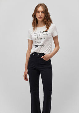 Kedi Bask?l? Beyaz Tisort