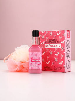 Подарочный набор ЧИСТОЕ СЧАСТЬЕ Для рожденной кайфовать: гель для душа виски 250 мл и мочалка для тела  фото 2