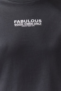 Antrasit %100 Pamuk S?rt ve On Bask?l? Oversize/Genis Kesim Orme T-Shirt TWOSS24TS00183