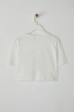 TRENDYOLMILLA Lacivert %100 Pamuk Relaxed/Rahat Kal?p Crop Bask?l? Orme T-Shirt TWOSS25TS00080  фото 8