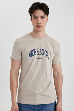 Slim Fit Dar Kesim Bisiklet Yaka Bask?l? K?sa Kollu Tisort - Defacto фото 2