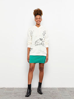 Kap??onlu Winnie the Pooh Bask?l? Uzun Kollu Oversize Kad?n Sweatshirt - Waikiki фото 2