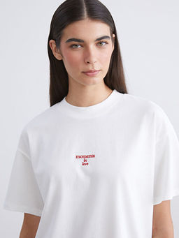 Bisiklet Yaka Bask?l? Kad?n Ti??rt