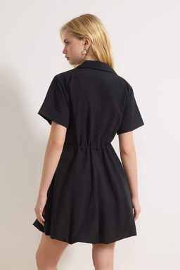 Siyah Bagc?kl? Mini Balon Etek Detayl? Dokuma Elbise TWOSS26EL00115